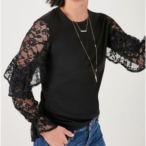 Stella & Dot Belle Top Black Lace Ruffle Long Slee
